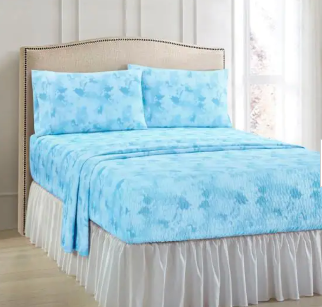 Collections Etc Bed TITE Watercolor Non-Slip Microfiber Sheet Set Full Blue