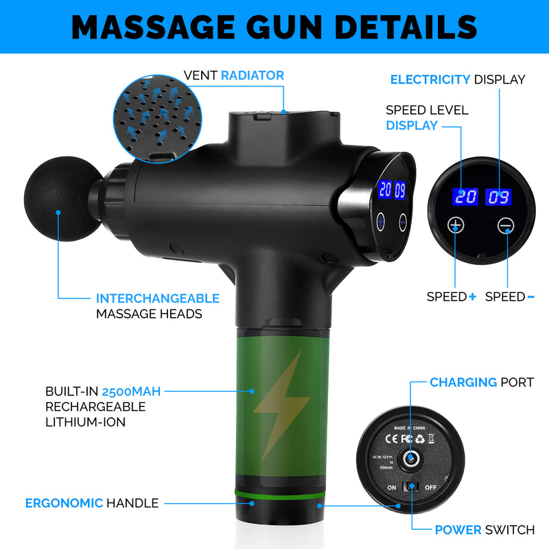 20 Speed - Massage Gun - Deep Tissue Percussion - Muscle Relax Massager + 4 Heads & Travel Case I The New New Shop TNNS