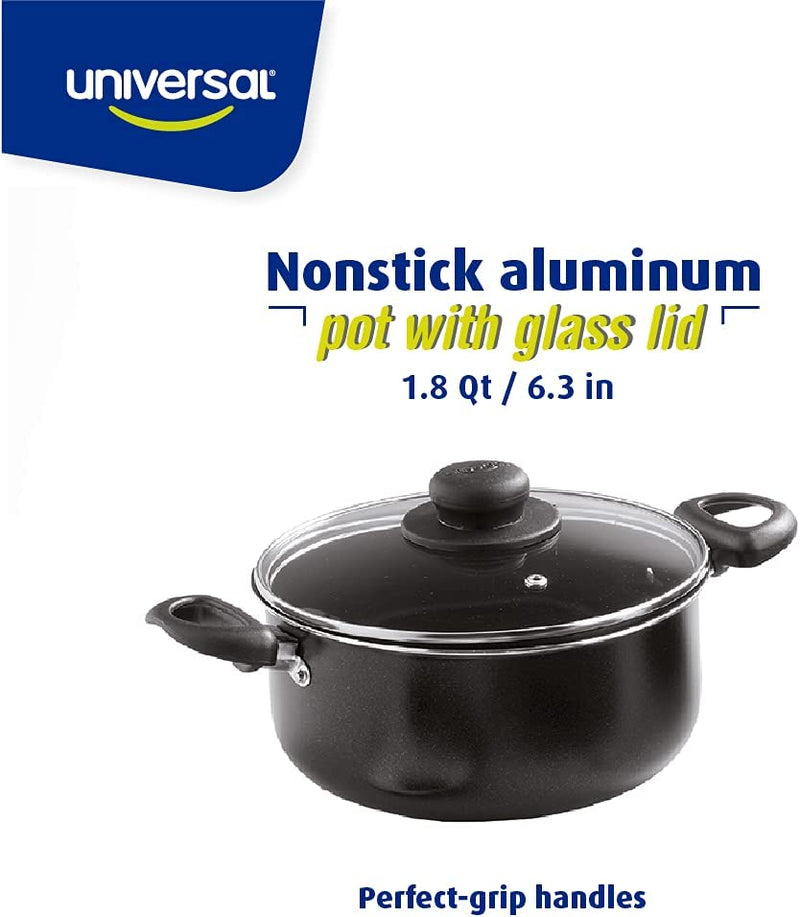 Nonstick aluminum stockpot with glass lid (1.8 Qt / 6.3 in diameter)