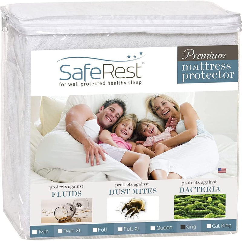SafeRest Mattress Protector - Fitted Mattress Pad Cover - Bedding Essentials for College Dorm Room, New Home, First Apartment - Cotton Terry, Waterproof Mattress Cover Protector