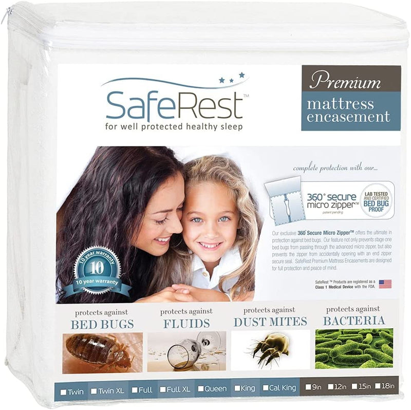 SafeRest Zippered Mattress Protector - Premium - Waterproof Mattress Cover for Bed - Breathable & Noiseless Washable Mattress Encasement
