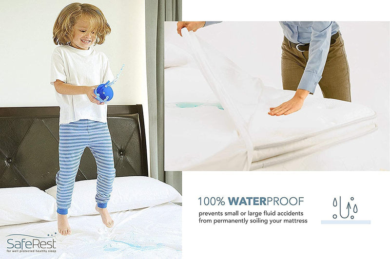 SafeRest Mattress Protector - Fitted Mattress Pad Cover - Bedding Essentials for College Dorm Room, New Home, First Apartment - Cotton Terry, Waterproof Mattress Cover Protector