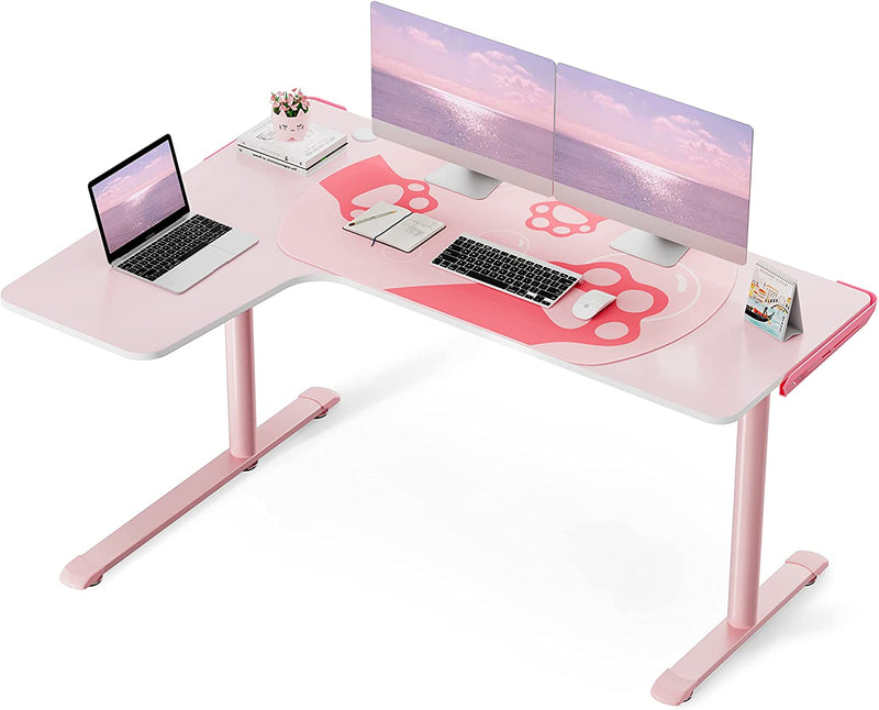 EUREKA ERGONOMIC Pink L Shaped Gaming Desk, 60 Inch Large Home Office
