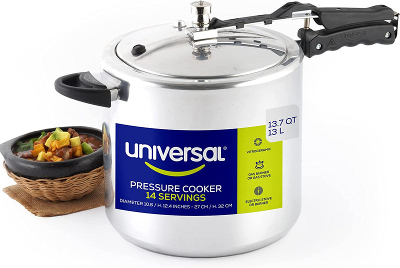 Universal 6.3 Quart / 6 Liter Pressure Cooker, 7 Servings, Pressure Canner with Multiple Safety Systems and Heat Resistant Handles for Can, Soup