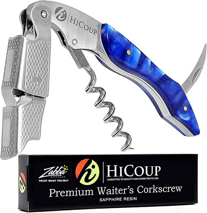 Hicoup Wine Opener - Professional Corkscrews for Wine Bottles w/ Foil Cutter and Cap Remover - Manual Wine Key for Servers, Waiters, Bartenders and Home Use -