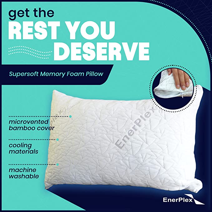EnerPlex Memory Foam Pillows -  Adjustable, CertiPUR-US Certified King Size Pillow for Sleeping w/ Extra Foam & Removable Viscose of Bamboo Cover - Machine Washable Firm Pillow