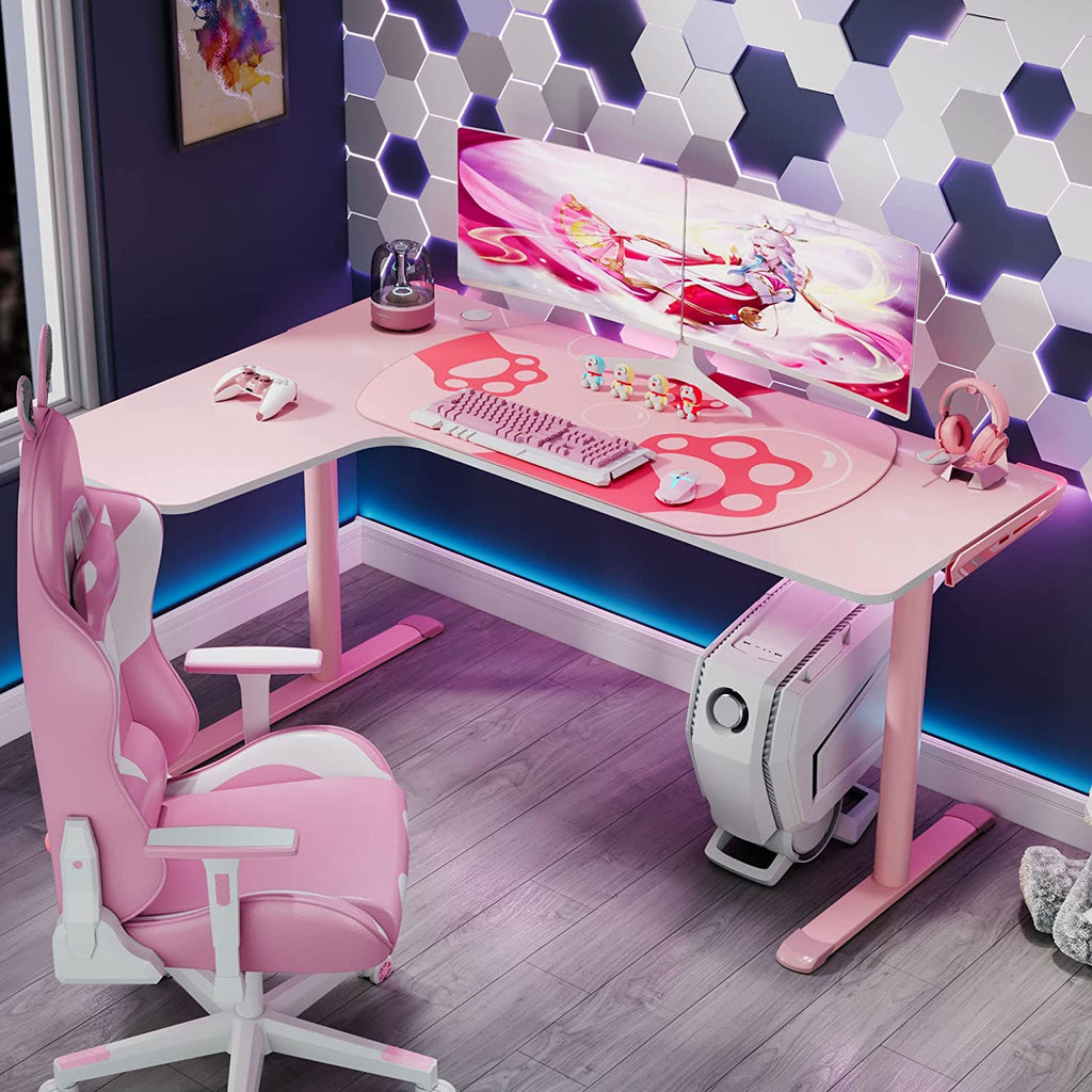  EUREKA ERGONOMIC Pink L Shaped Gaming Desk, 60 Inch