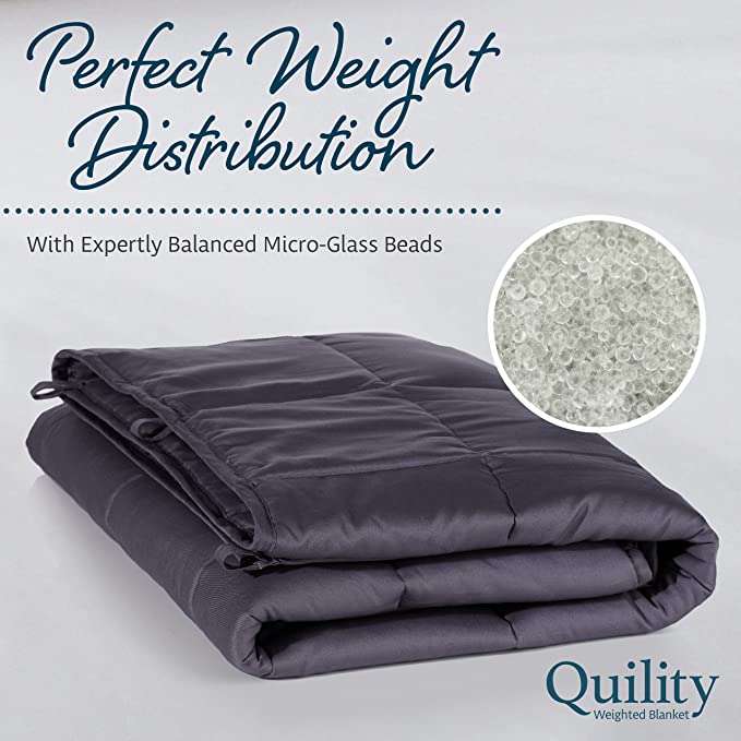 Quility Weighted Blanket for Adults - Heavy Blanket for Cooling & Heating - 100% Cotton Big Blanket w/ Glass Beads, Machine Washable Blankets
