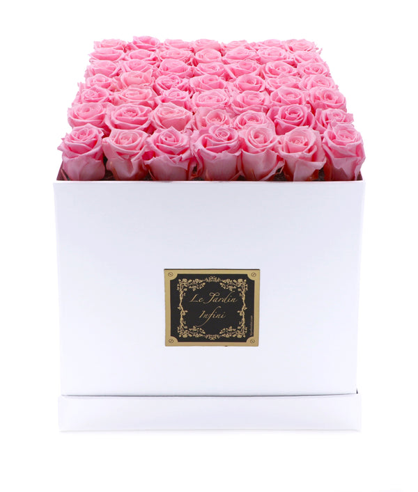 Pink Preserved Roses - Large Square White Box