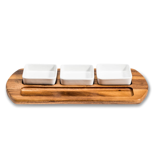 Charcuterie/ Serving Tray w/ 3 square ceramic bowls
